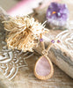 Tear Drop Rose Quartz Pendant with Amethyst Beads- Macramé Cord