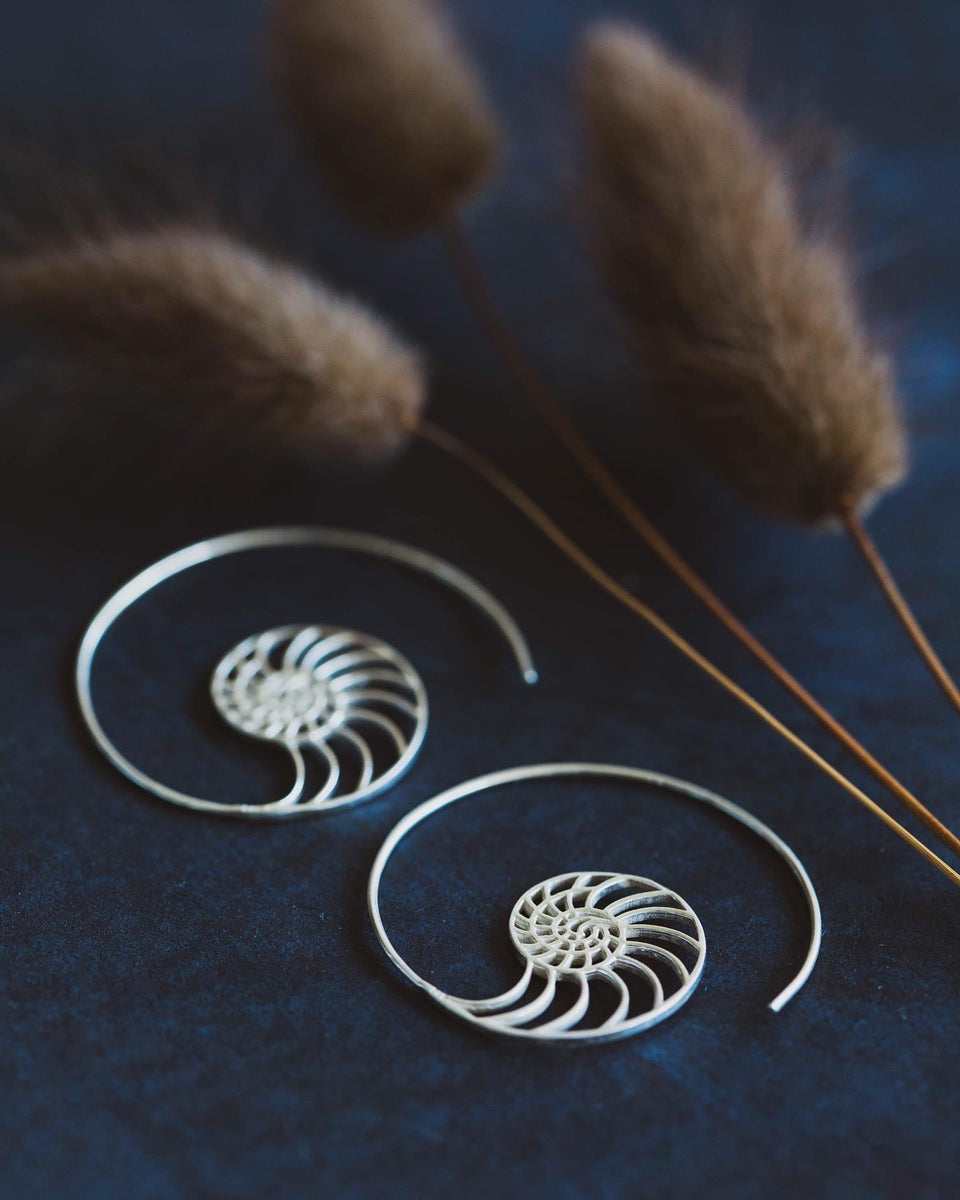 Nautilus Shell Spiral Earrings - Brass – Meelah Collections