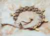 Brown Macramé Anklet with Brass Charms