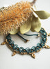 Blue Macramé Anklet with Brass Charms