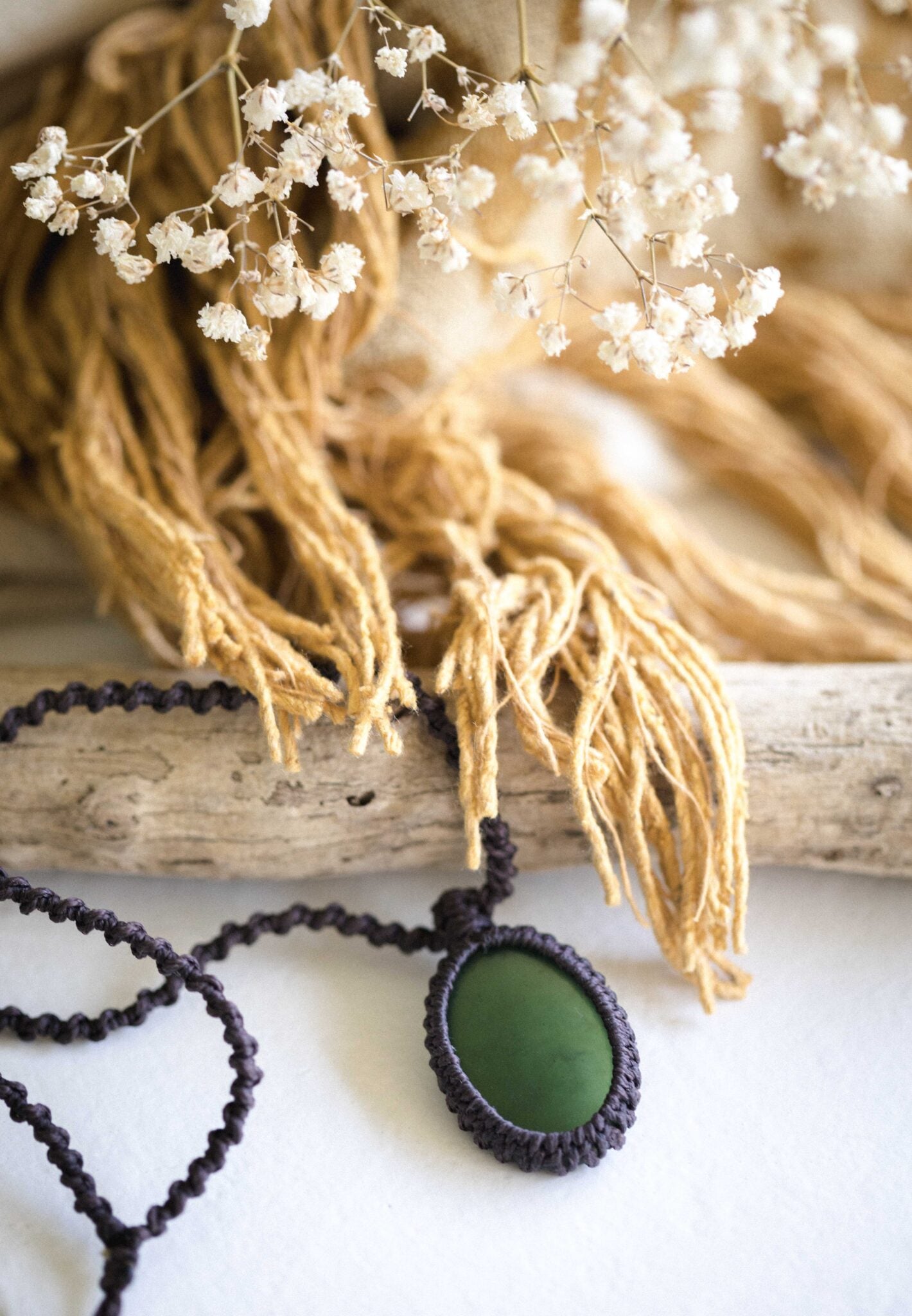 Oval Serpentine Pendant~ Macramé Cord – Meelah Collections